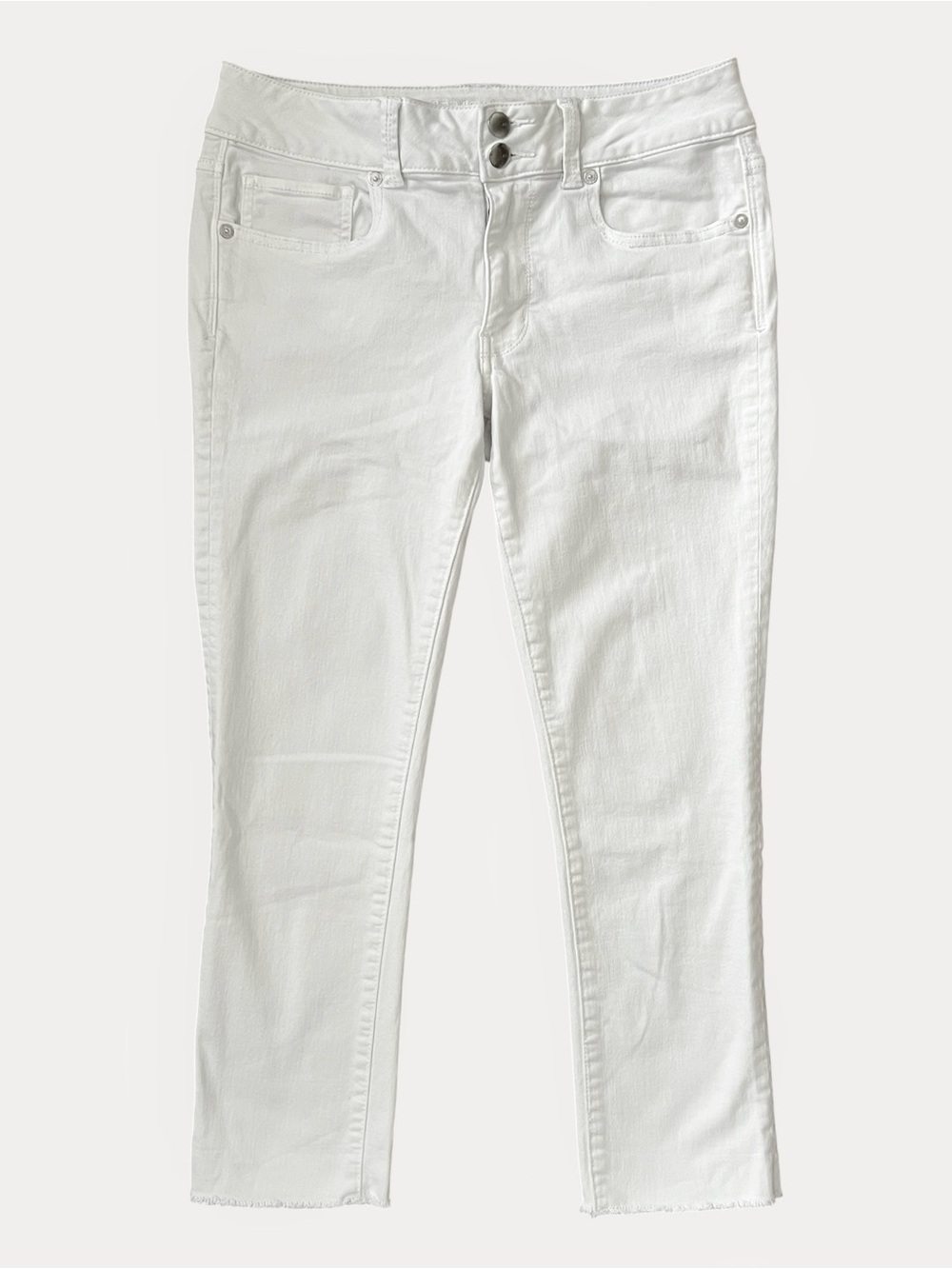 American Eagle Outfitters Artist Crop Women's White Skinny Jeans with Frayed Hem